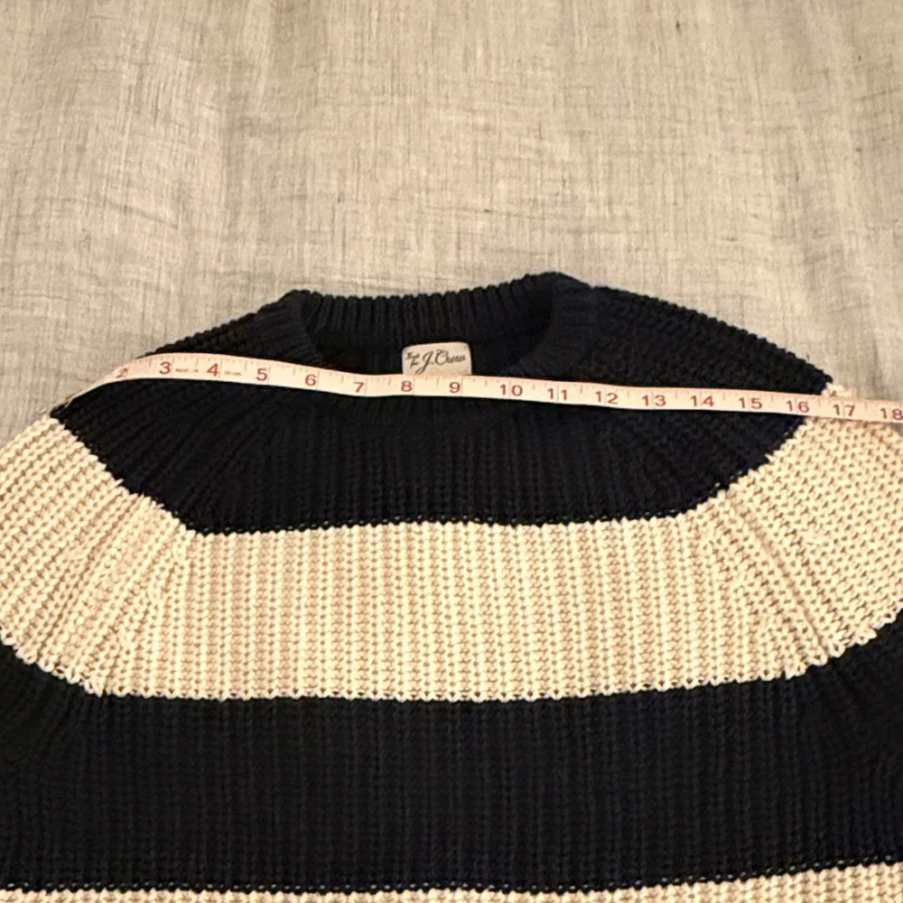 J. Crew Heritage Cotton Shaker-Stitch Navy and Cream Crewneck Sweater, XS